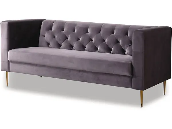 Usine Directe Canapé fixe en velours "Bruce" - 196 x 76 x 82 cm - 3 places - Gris HABITAT ET JARDIN