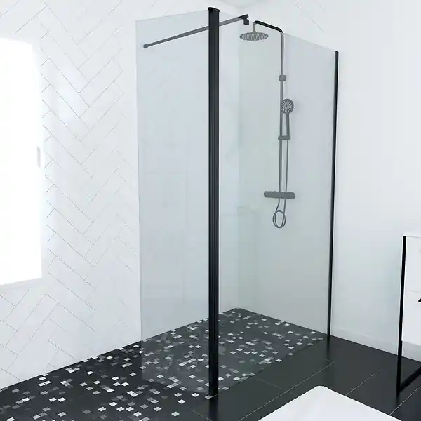 Bon Marché Paroi de Douche et Volet Pivotant 120+40x200 cm - Verre Transparent - Barre de Fixation Noire AURLANE