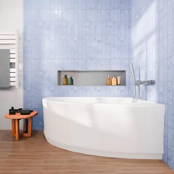Acheter En Ligne 150x95 cm Laguna Luiza baignoire asymétrique en acrylique, droite + tablier 150 cm + pieds, blanc (LU1500P-SET1) SIKO