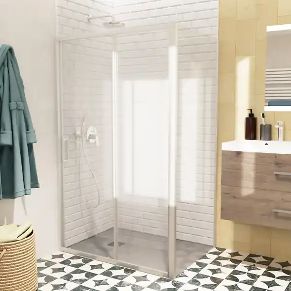 Swiss Aqua Technologies TEX BB ensemble porte coulissante/paroi 100x80 anticalcaire avec profilés chrome brillant (TEXDBB100S80-SET) Nouveauté