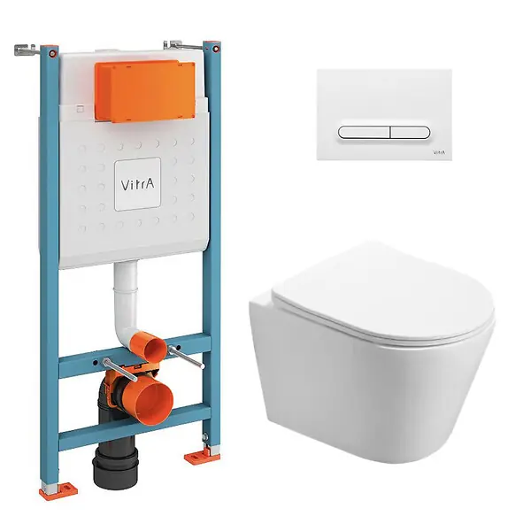 Pack WC Bâti-support V-Fix Core + WC SAT Infinitio sans bride + Plaque Blanc brillant VITRA Bon Marché