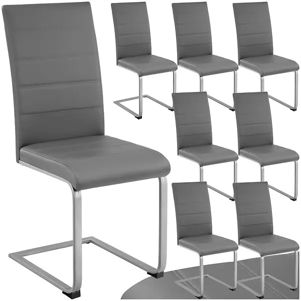 Lot de 8 chaises Rembourrées avec en cuir synthétique ergonomique gris TECTAKE Livraison Express