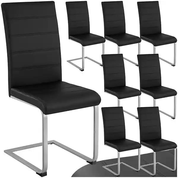 Nouvelle Collection Lot de 8 chaises Rembourrés en cuir synthétique ergonomique noir TECTAKE