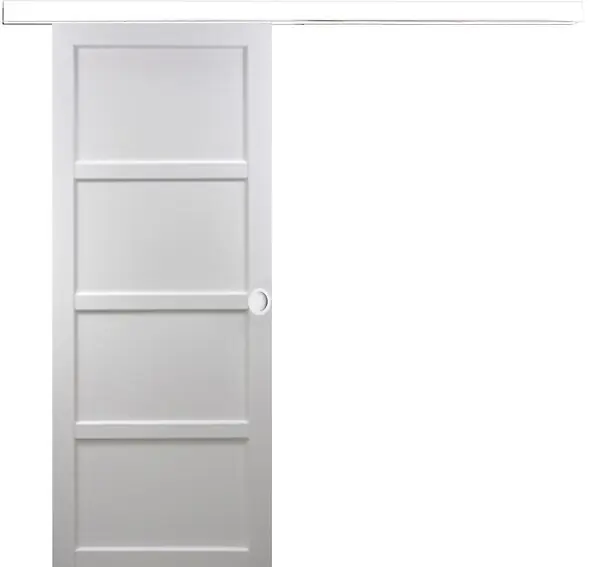Porte Coulissante Tamera blanc 4 panneaux H204 x L63 cm, Rail Alu bandeau blanc, Coquilles blanc GD MENUISERIES Meilleur Choix