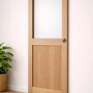 Acheter Direct Porte Coulissante Atelier placage chene Vitrée H204 x L73 cm, serrure condamnation GD MENUISERIES