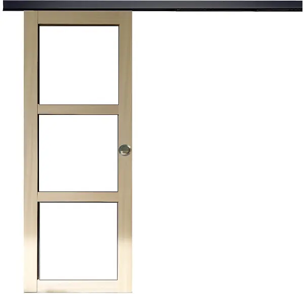 Authentique Porte Coulissante bois Ayous Vitrage transparent H204 x L73 cm, Rail alu bandeau noir, Coquilles GD MENUISERIES