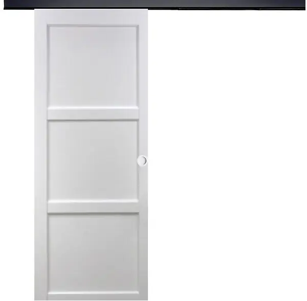 Porte Coulissante Korya Blanc 3 panneaux H204 x L83 cm, Rail Alu bandeau noir, Coquilles blanc GD MENUISERIES Achetez Aujourd'hui