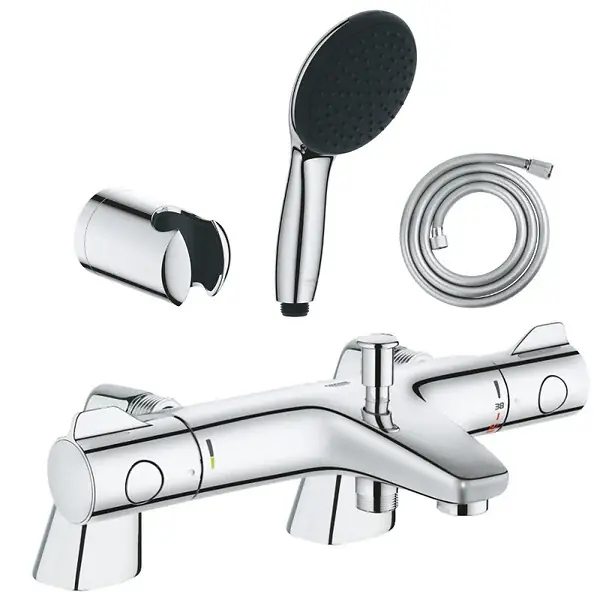 Pack mitigeur bain douche thermostatique Grohtherm 800 + douchette ronde 2 jets + flexible + support GROHE Meilleur Prix