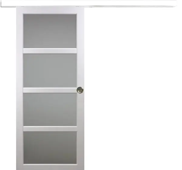 Retour Gratuit Porte Coulissante Tana blanc Vitrée H204 x L73 cm, Rail Alu bandeau blanc, Coquilles GD MENUISERIES