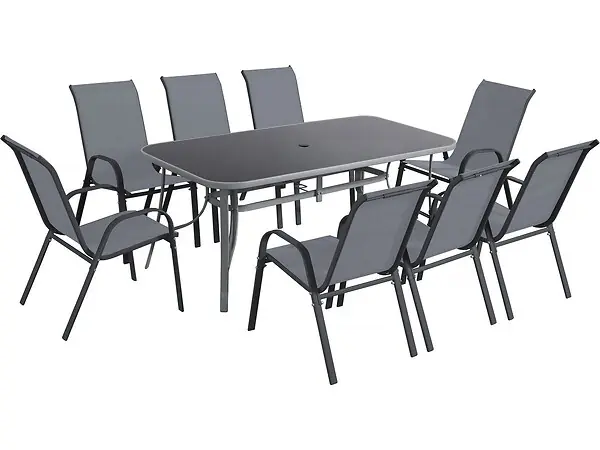 Certifié Table et chaises de jardin en textilène "Cordoba XL 180" - 8 places - Gris HABITAT ET JARDIN
