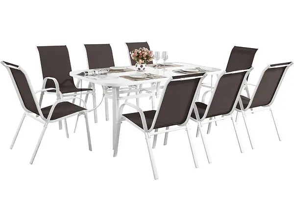 Commander Maintenant Table et chaises de jardin en textilène "Cordoba XL 180" - Phoenix - 8 places - Taupe HABITAT ET JARDIN