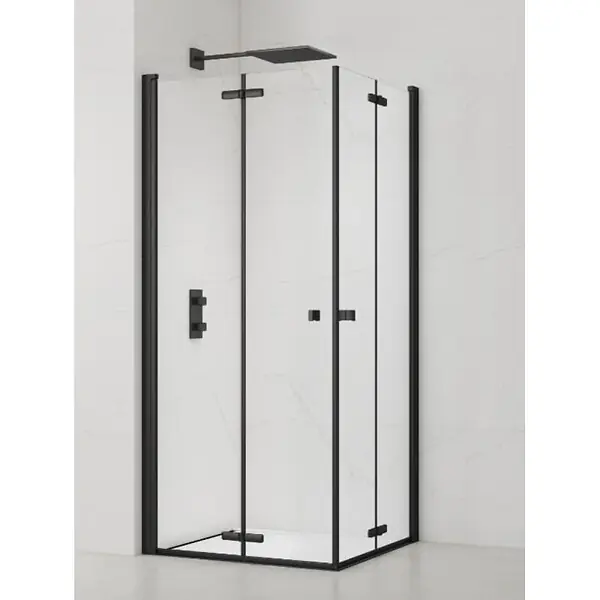 Swiss Aqua Technologies SAT SK Porte de douche acces en angle pliantes 90x90cm anticalcaire avec profilés noir mat (SATSK9090C) Offre Limitée