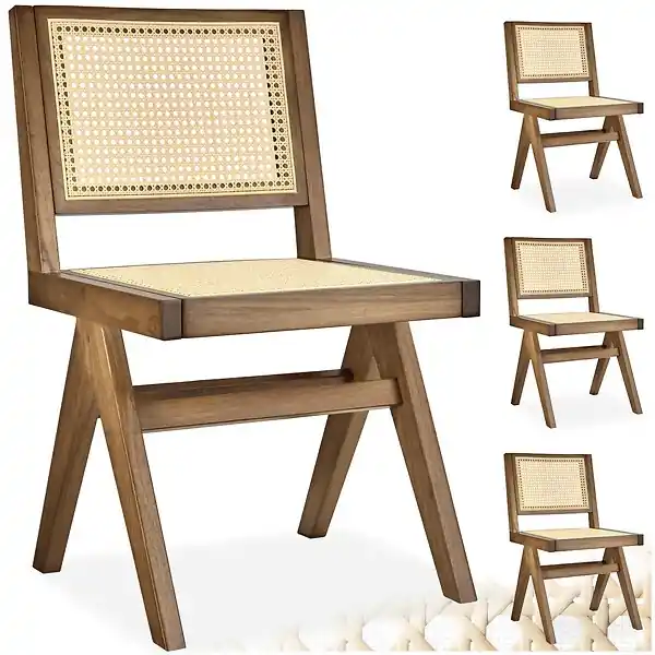 Produit De Marque Lot 4 chaises en bois avec cannage viennois design boho chêne clair TECTAKE