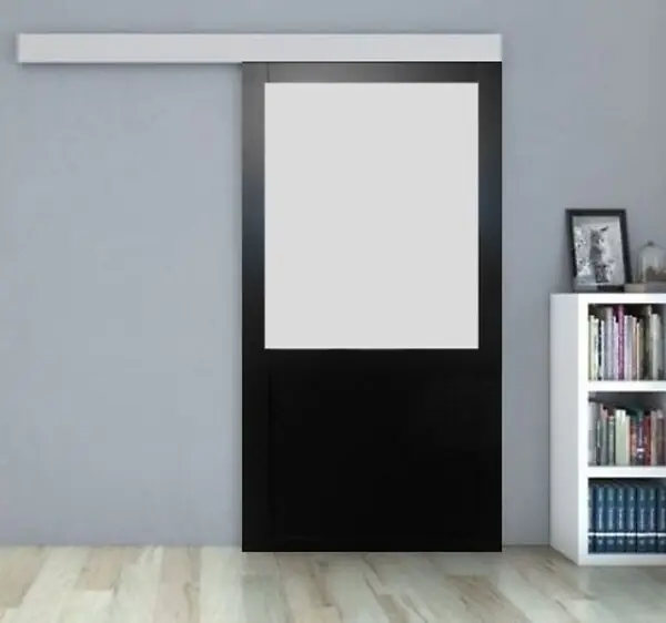 Porte Coulissante Athena Noir H204 x L83 cm, Rail Alu, Coquilles GD MENUISERIES Prix Réduit