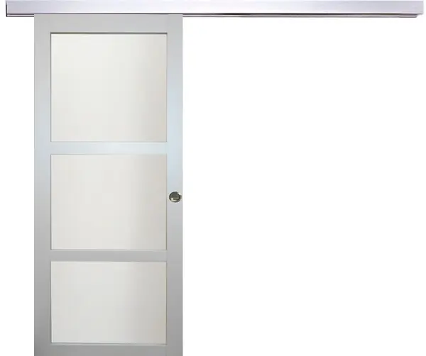Porte Coulissante Greyria Gris Clair Vitrée H204 x L73 cm, Rail Alu, Coquilles GD MENUISERIES Offre Spéciale