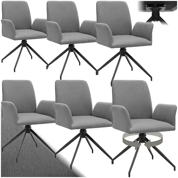 Lot 6 fauteuils pivotants 360° rembourrés tissu robuste anthracite TECTAKE Offre Spéciale