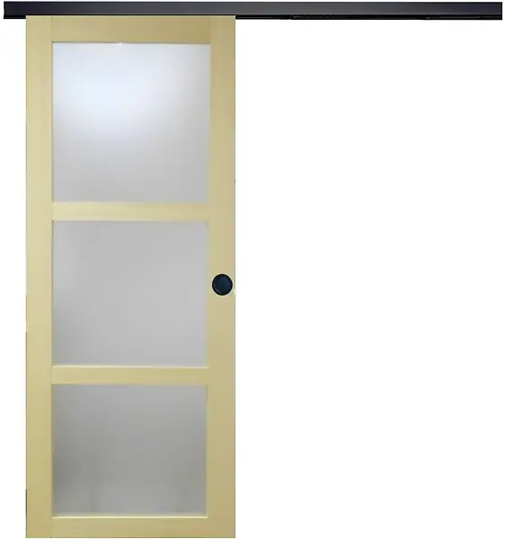 Porte Coulissante bois Ayous Vitrée H204 x L73 cm, Rail alu bandeau noir, Coquilles Noir GD MENUISERIES Bon Marché