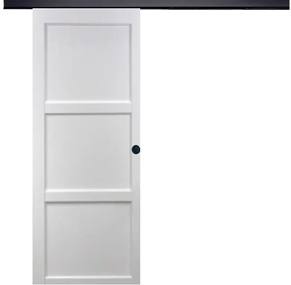 Porte Coulissante Korya Blanc 3 panneaux H204 x L83 cm, Rail Alu bandeau noir, Coquilles Noir GD MENUISERIES Quantité Limitée