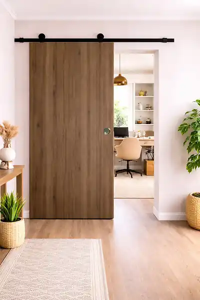 Porte Coulissante Décor Noyer Light Walnut H204 x L73 cm, Rail Roulettes, Coquilles GD MENUISERIES Produit De Marque