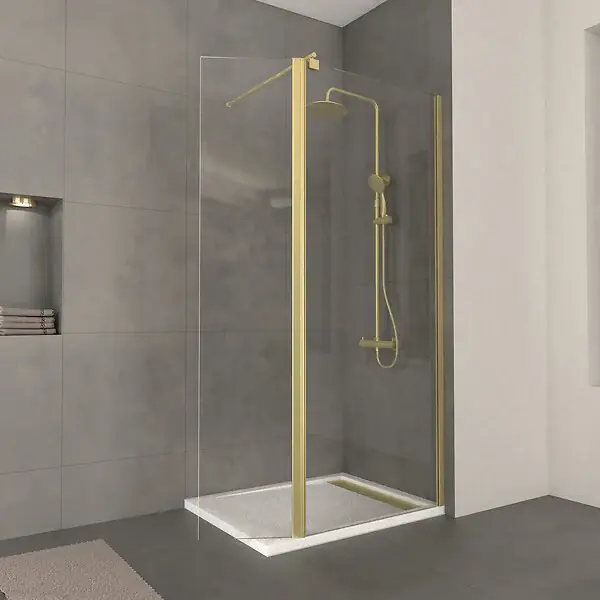 Dernière Chance Paroi de Douche et Volet Pivotant 80+40x200 cm - Profilé + Barre de Fixation Or Doré Brossé AURLANE