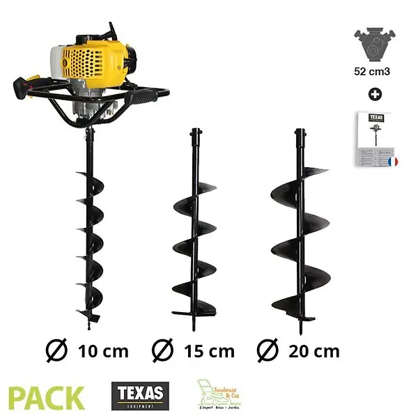 Pack tarière 52cc 3 mèches 10 15 20cm TEXAS EA5300 Vente Flash