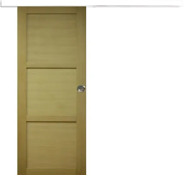 Satisfait Ou Remboursé Porte Coulissante bois Ayous 3 Panneaux H204 x L83 cm, Rail alu Bandeau Blanc, Coquilles GD MENUISERIES