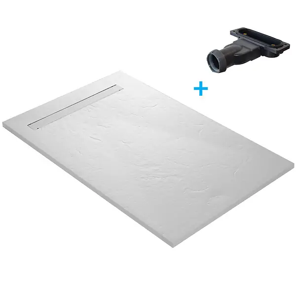 Receveur de douche blanc 100 x 80 cm en résine aspect ardoise - grille caniveau U-TILE Seulement Aujourd'hui