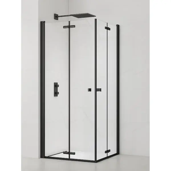 Swiss Aqua Technologies SAT SK Porte de douche acces en angle pliantes 100x100cm anticalcaire avec profilés noir mat (SATSK100100C) Meilleure Vente
