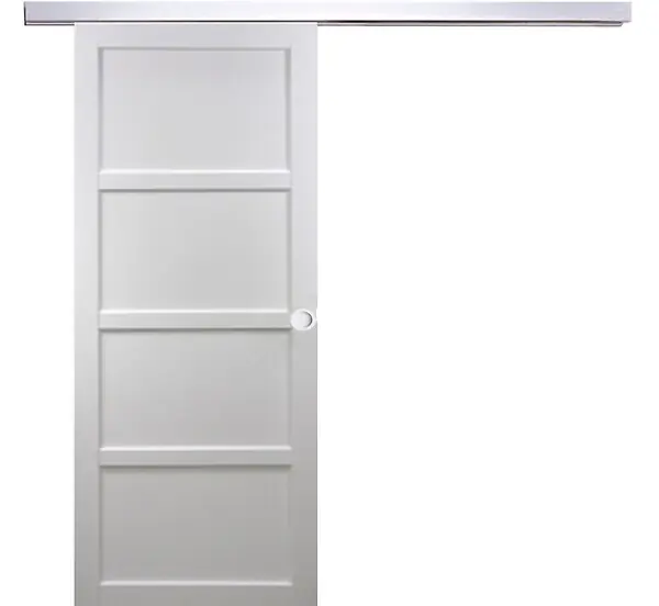 Dernière Chance Porte Coulissante Tamera blanc 4 panneaux H204 x L73 cm, Rail Alu, Coquilles blanc GD MENUISERIES