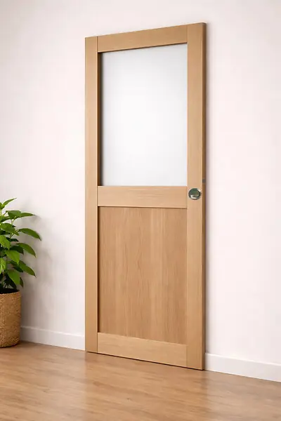 Porte Coulissante Atelier placage chene Vitrée H204 x L83 cm, coquilles, tire doigt GD MENUISERIES Bon Plan