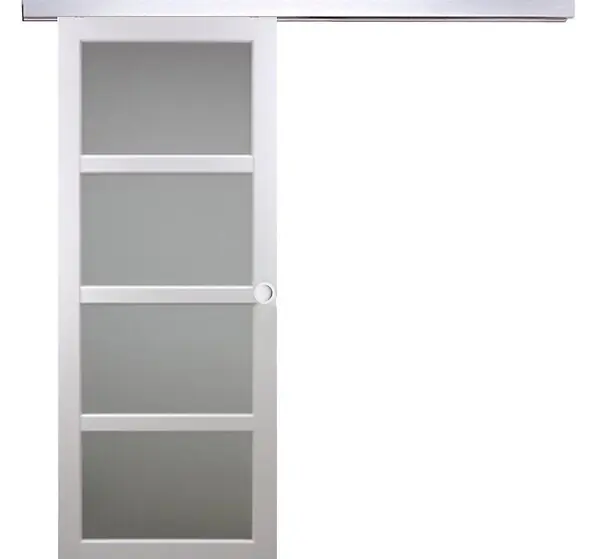 Promotion Saisonnière Porte Coulissante Tana Blanc Vitrée H204 X L83 cm, Rail Alu, Coquilles Blanc GD MENUISERIES