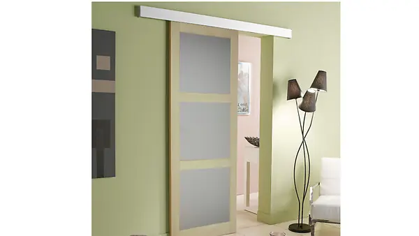 Meilleur Choix Porte Coulissante bois Ayous Vitrée H204 x L93 cm, Rail Alu GD MENUISERIES