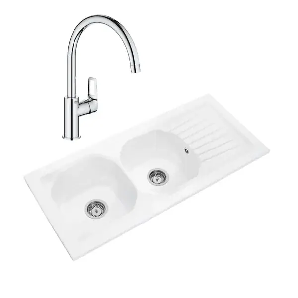 Evier Nestor Plus + Mitigeur cuisine bec haut Bauloop VILLEROY ET BOCH Prix Promo