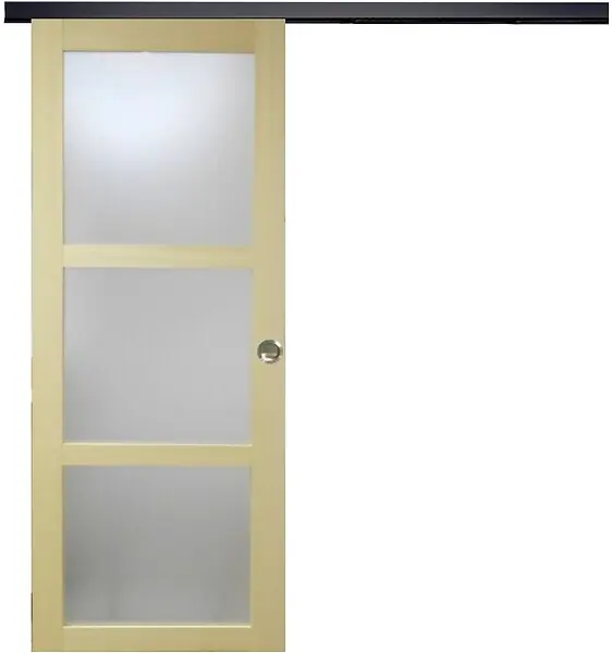 Produit De Marque Porte Coulissante bois Ayous Vitrée H204 x L83 cm, Rail alu bandeau noir, Coquilles GD MENUISERIES