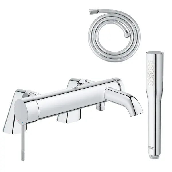 Affaire À Saisir Pack mitigeur mécanique Essence avec colonnettes + Douchette 1 jet Vitalio Get Stick + Flexible 1750 mm GROHE