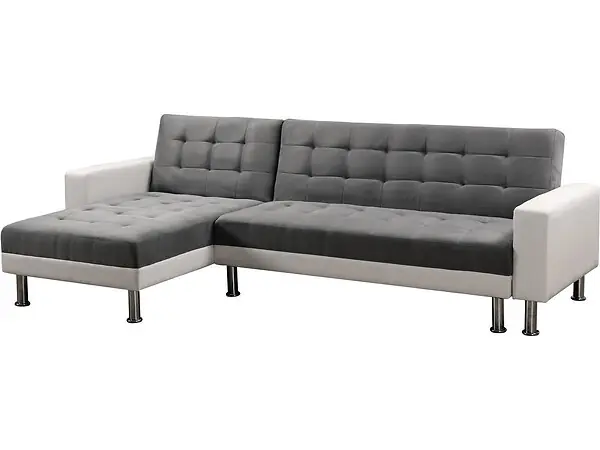 Paiement Sécurisé Canapé d‘angle convertible et réversible "Theo" - 258 x 82/147 x 82 cm - 4 places -Gris/Blanc HABITAT ET JARDIN