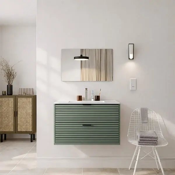 Meuble Salle de Bain Cranté Vert et Noir 80cm - 2 Tiroirs, Vasque et Miroir - MALO AURLANE Nouvel Arrivage