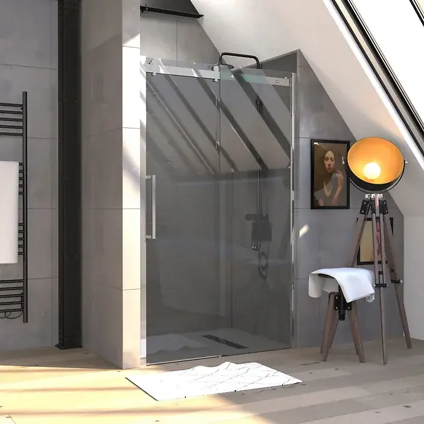 Populaire Porte de Douche Coulissante 120x200 cm Type Industriel - Aluminium Chromé - Verre Trempé 8 mm AURLANE
