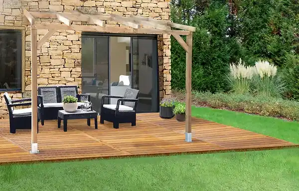 Bon Marché Pergola bois Couv‘Terrasse - Marron - L.310xP.297xH.269cm CHALET & JARDIN