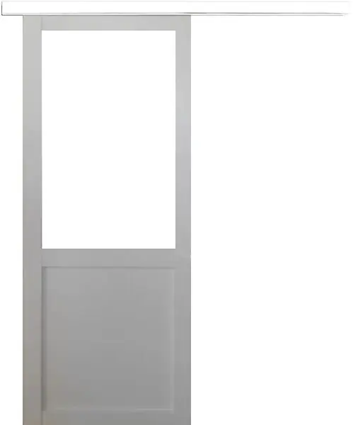 Offre Du Jour Porte Coulissante Atelier Blanc H204 x L93 cm sans meneau, Rail alu Bandeau Blanc GD MENUISERIES