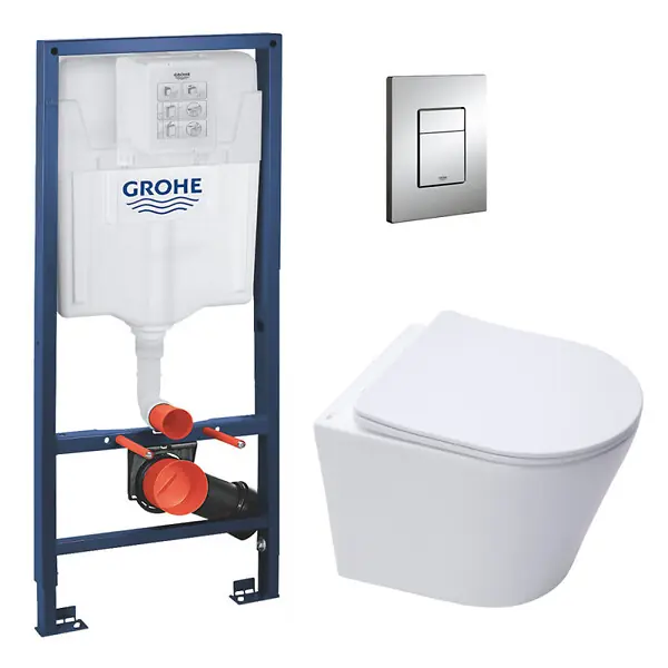 Haute Qualité Pack WC bâti-support Rapid SL + WC SAT sans bride + abattant SoftClose + plaque chrome (RSLCETOR1) GROHE