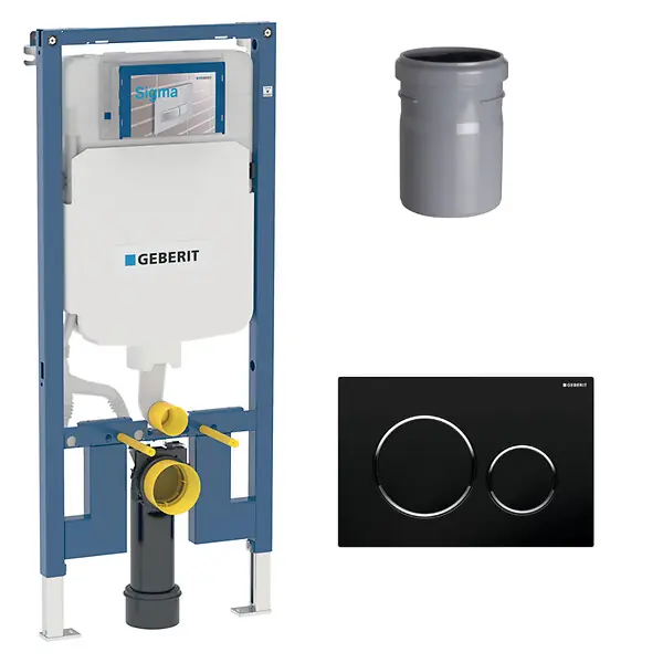 Expédié Aujourd'hui Duofix Pack Bâti-support extra-plat 114 cm UP720, gain de place + Plaque Sigma20,Noir chromé (111.796.00.1-D) GEBERIT