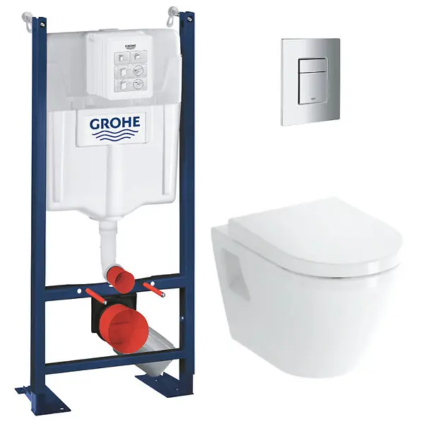 Authentique Grohe Pack WC Bâti Autoportant Rapid SL + WC Vitra Integra + Abattant en Duroplast + Plaque chrome