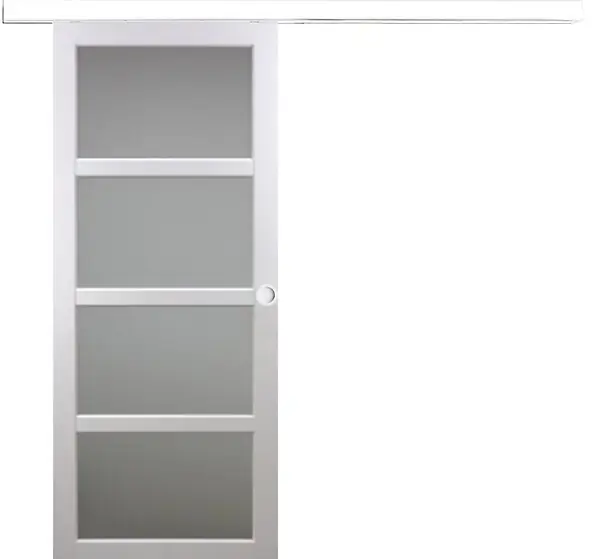 Porte Coulissante Tana Blanc Vitrée H204 X L83 cm, Rail Alu Bandeau Blanc, Coquilles Blanc GD MENUISERIES Réduction