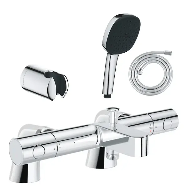 Dernière Chance Pack mitigeur bain douche thermostatique Grohtherm 800 cosmopolitan + douchette carré 2 jets + flexible + support GROHE