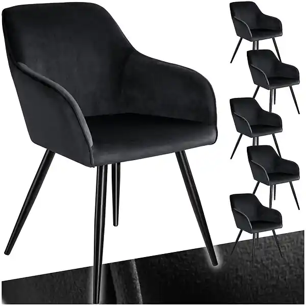 Populaire Ensemble de 6 chaises effet velours rembourrées ergonomiques noir TECTAKE