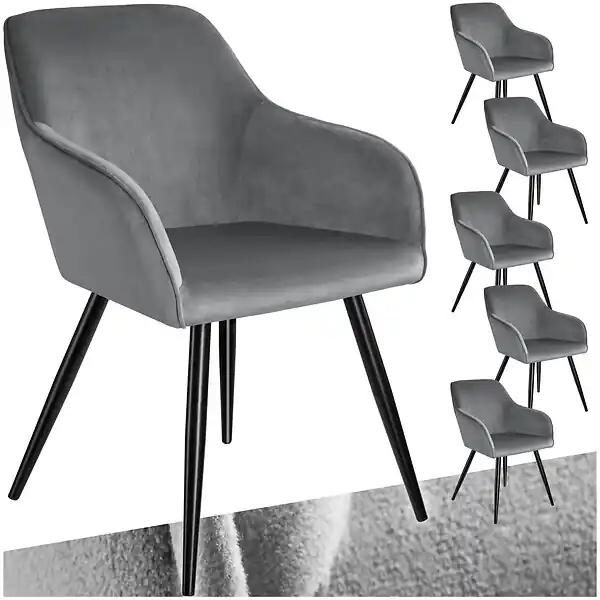Commander Vite Ensemble de 6 chaises rembourées effet velours ergonomiques gris/noir TECTAKE