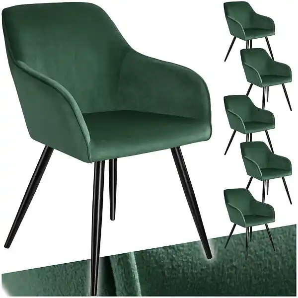 Expédition Rapide Ensemble de 6 chaises effet velours ergonomiques vert foncé/noir TECTAKE