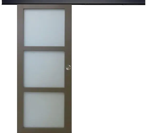 Porte Coulissante Gris Taupe RAL 7006 Vitrée H204 x L83 cm, Rail Alu Bandeau noir, Coquilles GD MENUISERIES Expédition Rapide