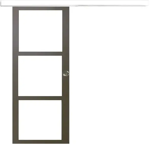 Offre Spéciale Porte Coulissante Gris Taupe RAL 7006 Vitrage transparent H204 x L83 cm, Rail Alu Blanc, Coquilles GD MENUISERIES